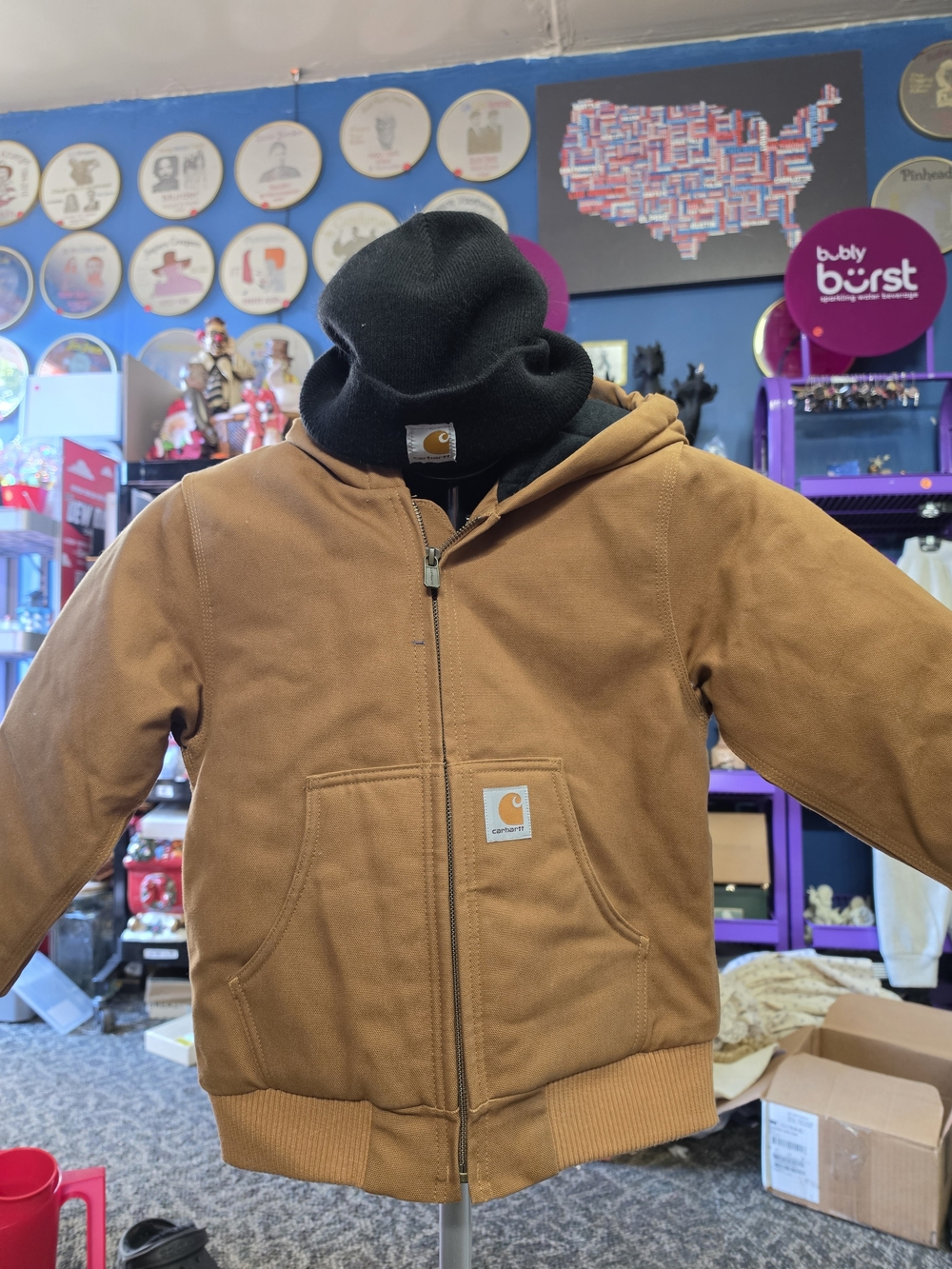 Carhartt Kids' Brown Hooded Canvas Puffer Jacket